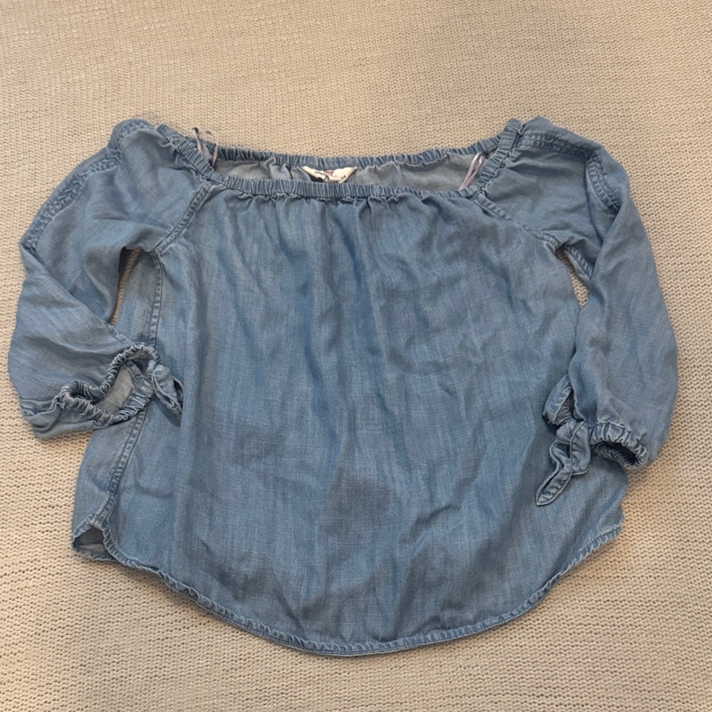 Vineyard Vines Chambray Off Shoulder Top Size 00 | Ruffle Sleeve